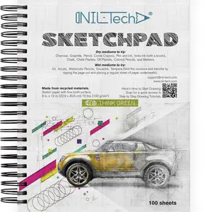 100 Sheets Premium Sketch Book - 9x12 Inches (68 lb/100 GSM) Sketch Pad with Spiral Bound for Colored Pencils, Gel Pens, Mechanical Pencils, Charcoal, Ballpoint Pens, Fineliner Pens and Pastels