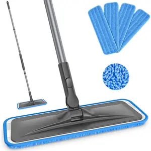 Microfiber Mops for Hardwood Floor Cleaning -  Flat Floor Mop with 4 Washable Pads for Laminate Wood Tile Vinyl Home Kitchen Bathroom - 59" Adjustable Handle