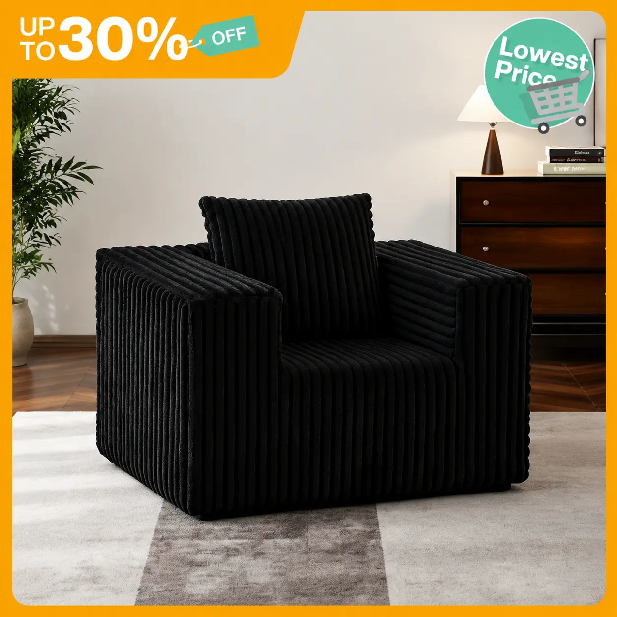 【Clearance Sale】Small Boneless Sofa Chair, No Assembly Couch in a Box Memory Foam Mini Cloud Reading Chair with Throw Pillow for Living Room Bedroom Playroom apartment dorm  plush corduroy