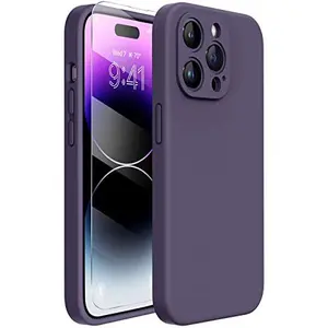 Miracase Designed for iPhone 14 Pro Max Phone Case with Screen Protector,[Upgraded Enhanced Camera Protection],Shockproof Silicone Case with Microfiber Lining,6.7 inch(Dark Purple)
