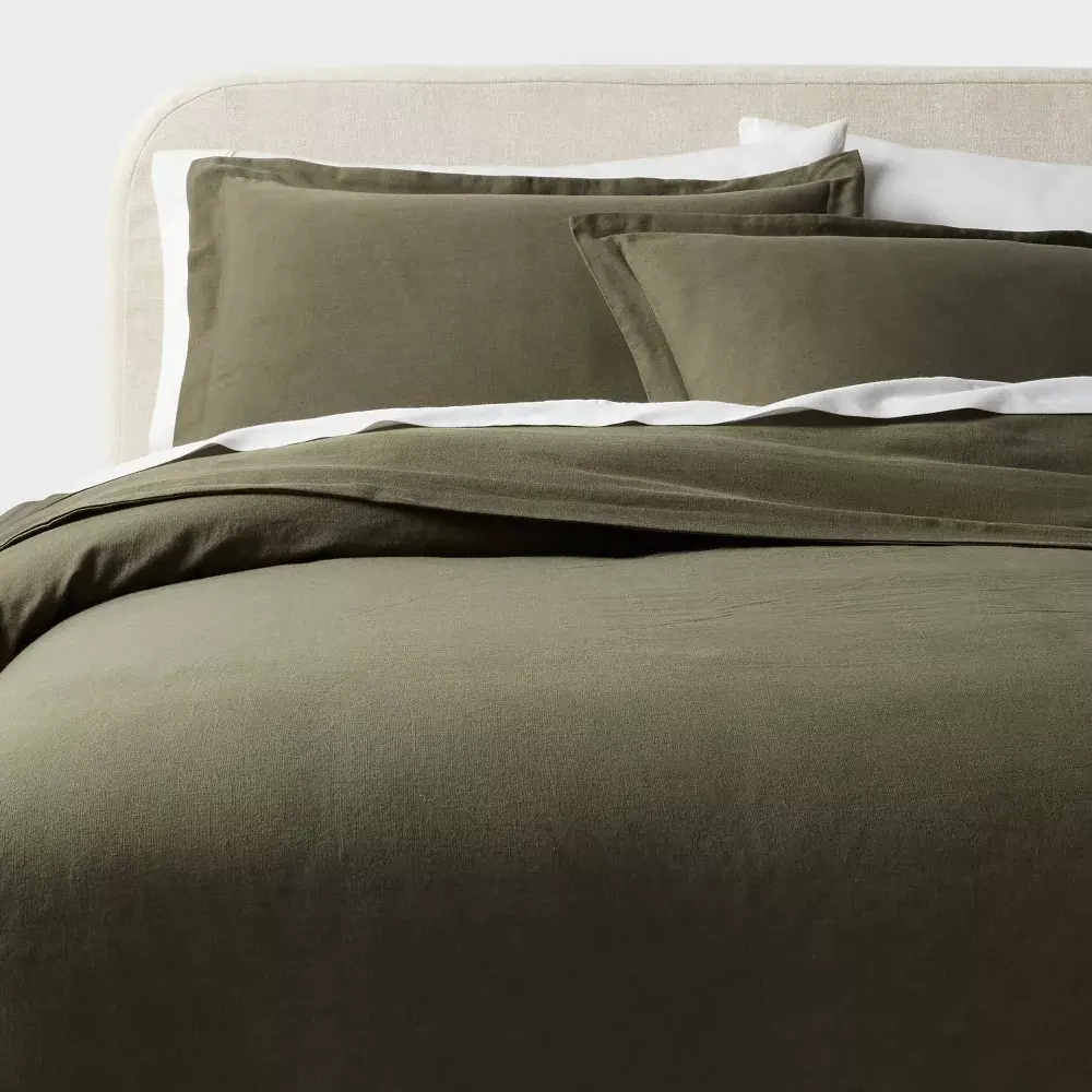 Threshold Dark Textured Cotton Duvet Cover and Sham Bedding Set, Casual Style Bedding Collection, Bedding Sets