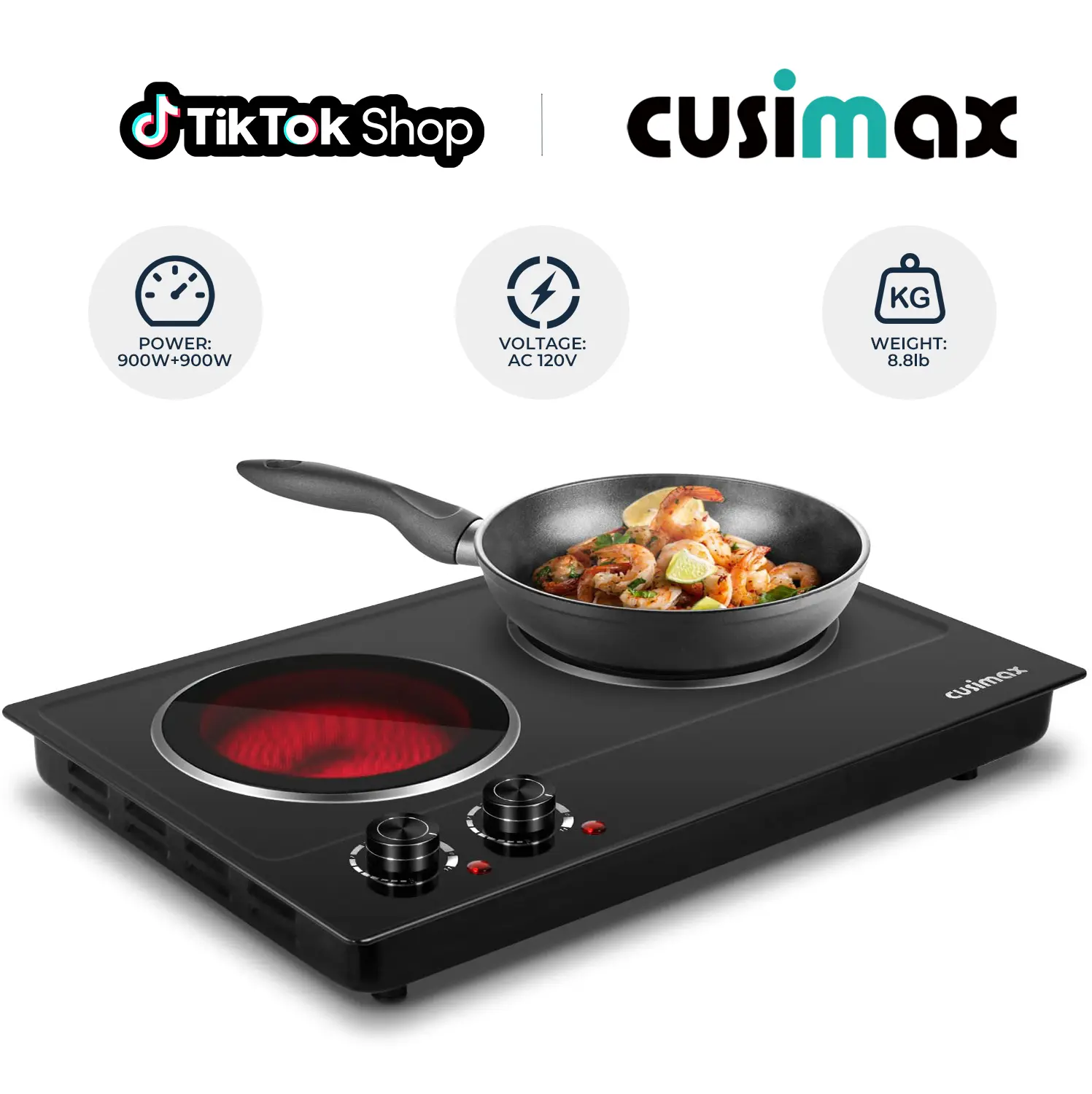 CUSIMAX Dual Control Ceramic Electric Hot Plate - Double Burner Infrared Stovetop, Safety Shut-Off, US Plug, Energy-Efficient Multi-Burner Wireless Induction Hob, Household Kitchen Appliance, Induction Stovetop