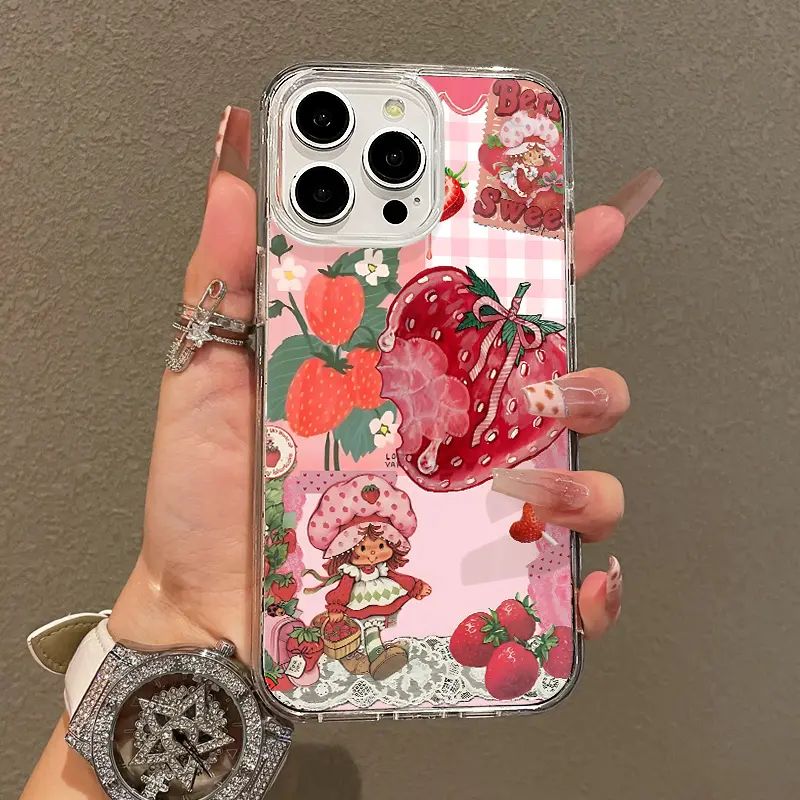 Magnetic Shockproof Protective Cover for iPhone 11/12/13/14/15/16 Pro Max, Strawberry Girl Aesthetic Ultra Slim Phone Case, MagSafe Support, Phone Decoration Accessories, Playful Fun Style