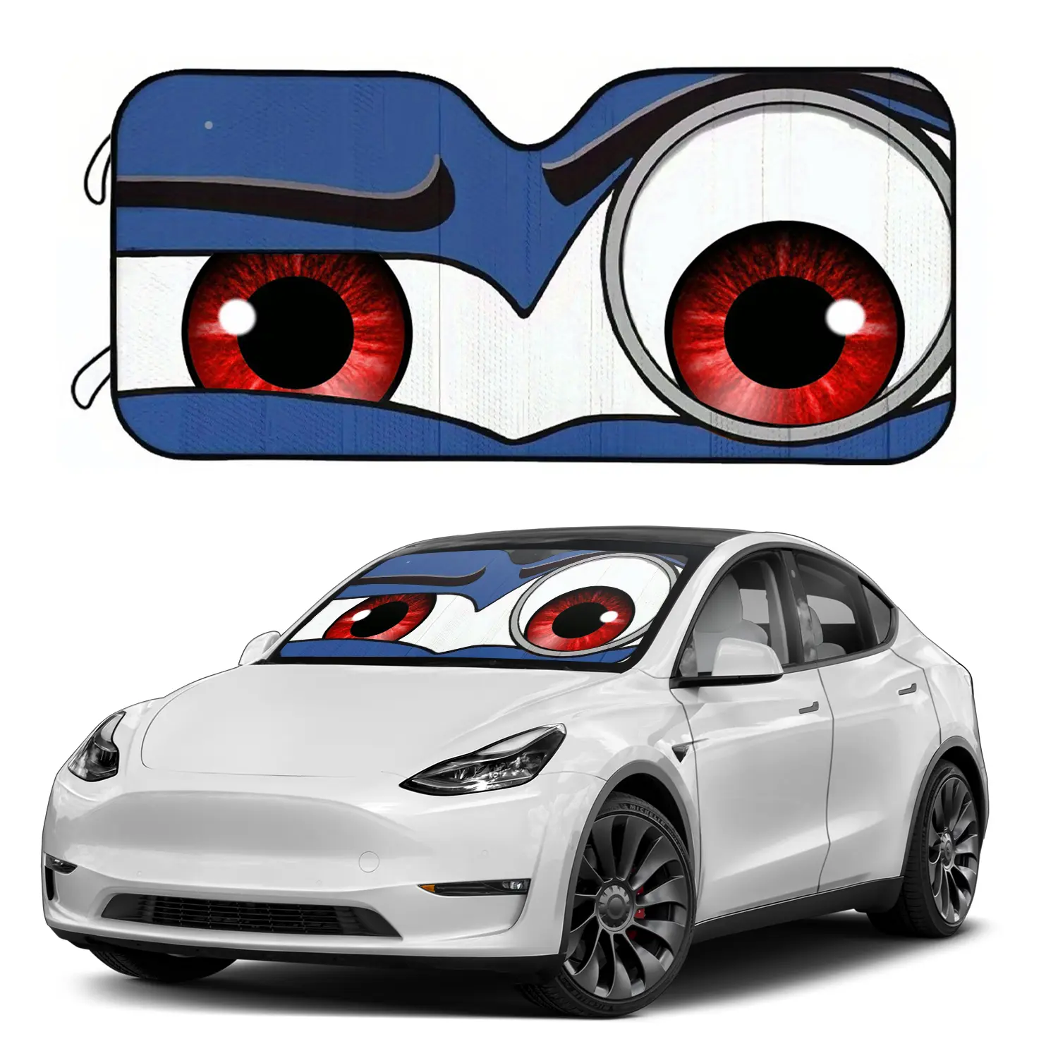 Funny Cartoon Eye Printed Car Front Windshield Sunshade, Bubble Aluminum Foil Heat Insulating Sun Shield, Universal UV Protection Auto Sun Visor for Cars & Trucks