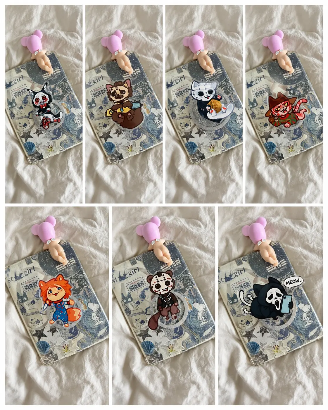 Spooky Kitty Phone Grip Collection, Cute Horror Cat Acrylic Phone Holder, Halloween Mobile Stand, Creepy Cat Lover Gift, Gothic Phone Accessory, Choice of Seven Designs