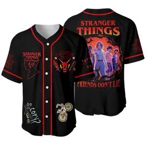 Strangger Thinggs Hellfirre Clubb Baseball Jersey, Retro Horror Movie Short Sleeve Shirt, Eleven Graphic Tee, 80s Style Cosplay Outfit | 051225.R2259.ID00