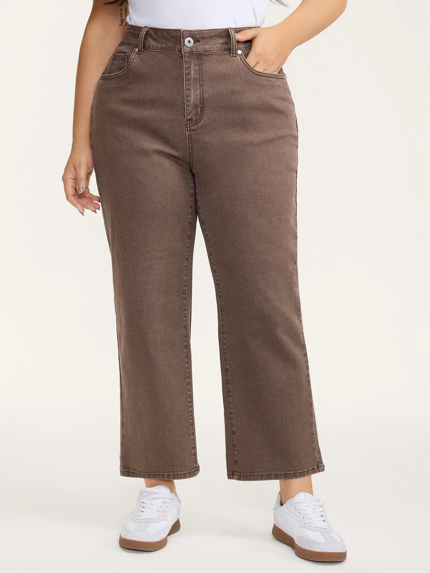 BloomChic Women's Plus Size Curvy Bootcut Jeans in Dark Brown, Casual High-Stretch Spandex Cotton with Tummy Control and Pockets, Bottoms, Basic, Women's Clothes, Plus Size Fashion, Pants For Women