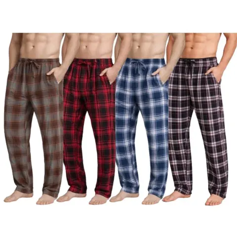 (4-Pack) Men's Cotton Knit Flannel Plaid Lounge Pajama Pants