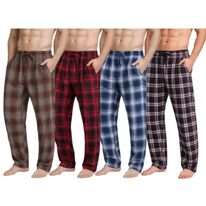 (4-Pack) Men's Cotton Knit Flannel Plaid Lounge Pajama Pants