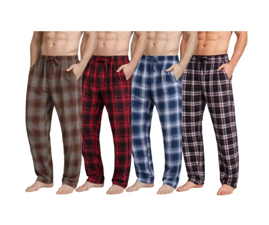(4-Pack) Men's Cotton Knit Flannel Plaid Lounge Pajama Pants
