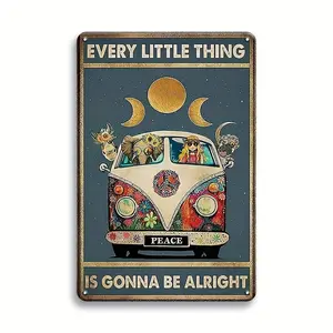 1pc, Funny Retro Metal Tin Sign Poster-Hippie Every Little Thing Is Gonna Be Alright Novelty Metal Tin Vintage Aluminum Sign For Home Coffee Art Wall Decor 8 X 12inch