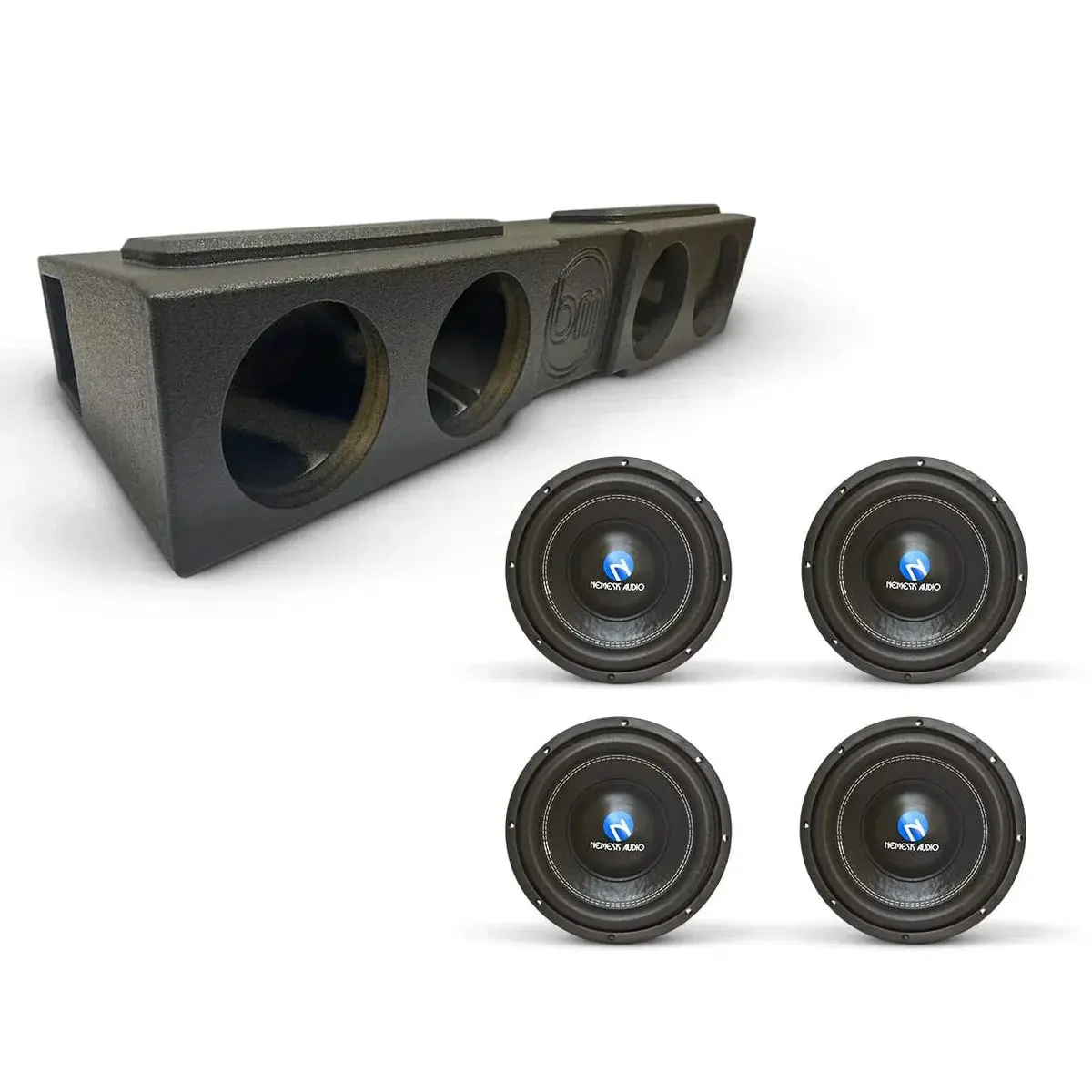 (4) Nemesis Audio NA-8E v2 500W RMS & Chevy Crew Cab 07-18 Quad 8" Subwoofer Bass Combo
