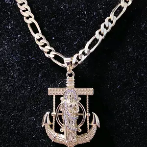 14k Gold Plated Figaro Chain with Saint Jude Anchor pendant