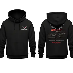 Corvette Z07 Hoodie with 2 Sides Graphic, Black Supercar Design with Racing Flag Logo, Soft Fleece Blend Hoodie, Streetwear for Car Enthusiasts and Speed Lovers, Gift for Corvette Fans