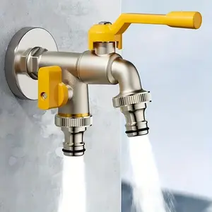 Heavy-Duty 304 Stainless Steel Garden Hose Faucet, Dual Outlet Design, Ideal for Sprinklers & Hose Guns, Durable Outdoor Watering Solution