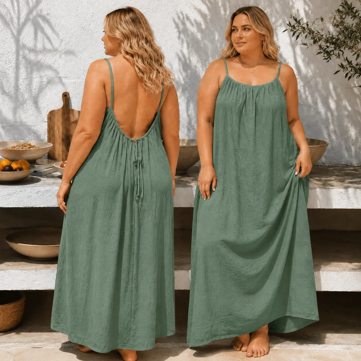 Women's Solid Color Cami Sports Dress - Comfortable Loungewear, Elegant Sleeveless Long Summer Style, Indoor-Ready Sleepwear with Open Cami for Heat Breathability, Indoor‑Ready Style