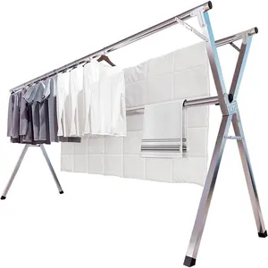 79 Inches Clothes Drying Rack, Folding Clothing Drying Rack for Indoor Outdoor, Heavy Duty Stainless Steel Laundry Rack, Foldable Portable Large Garment Rack with 20 Windproof Hooks