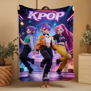 Idol-Themed Blanket with K-Group Characters - Thick, Warm, and Soft Flannel Blanket - Ideal for Use, Gift for Fans at Christmas, Birthdays, Dorms, and for Decoration