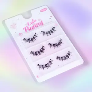 Lulu Bunny 3 Pairs Douyin Makeup style Lahes 100% Handmade Clear Band False Eyelashes Natural Look lightweight