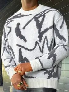 Men's Fashion Casual Round Neck Long Sleeve Sweater, Striped Decoration, Versatile Trendy Streetwear Essential, Perfect for Daily Wear, Graphic