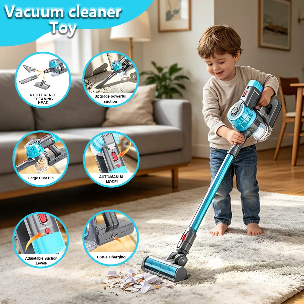 SHNAYLE 4-in-1 Kids Toy Vacuum that Works with Suction, Electric Toy Toddler Vacuum Cleaner for Children Girls & Boys, Toddlers Toys Cleaning Set for Pretend Play