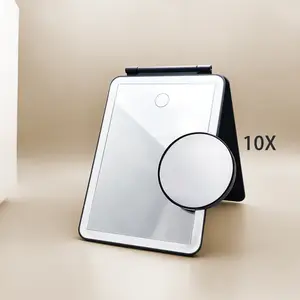 Rechargeable Portable Travel Makeup Mirror with 10x Magnifying Mirror, 3 Color LED Lighting, Dimmable Brightness, Compact Foldable Design, Perfect for Travel & Daily Use, Ideal Gift for Birthdays & Anniversaries