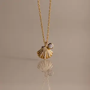 Diamond Seashell Charm Necklace by Caitlyn Minimalist - Dainty Bezel Diamond & Pave Shell Necklace - Beach Jewelry - Gift for Her