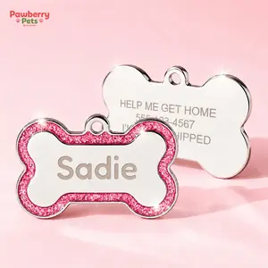 Dog Tag for Dogs and Cats, Glitter Bone Pet ID Tag, Dog Name Tag Cat Tag, Double Sided Engraved Name Phone Number, Waterproof Pet Collar Charm, Puppy Kitten ID Tags, Pet Accessories, Pet Supplies, Custom Personalized