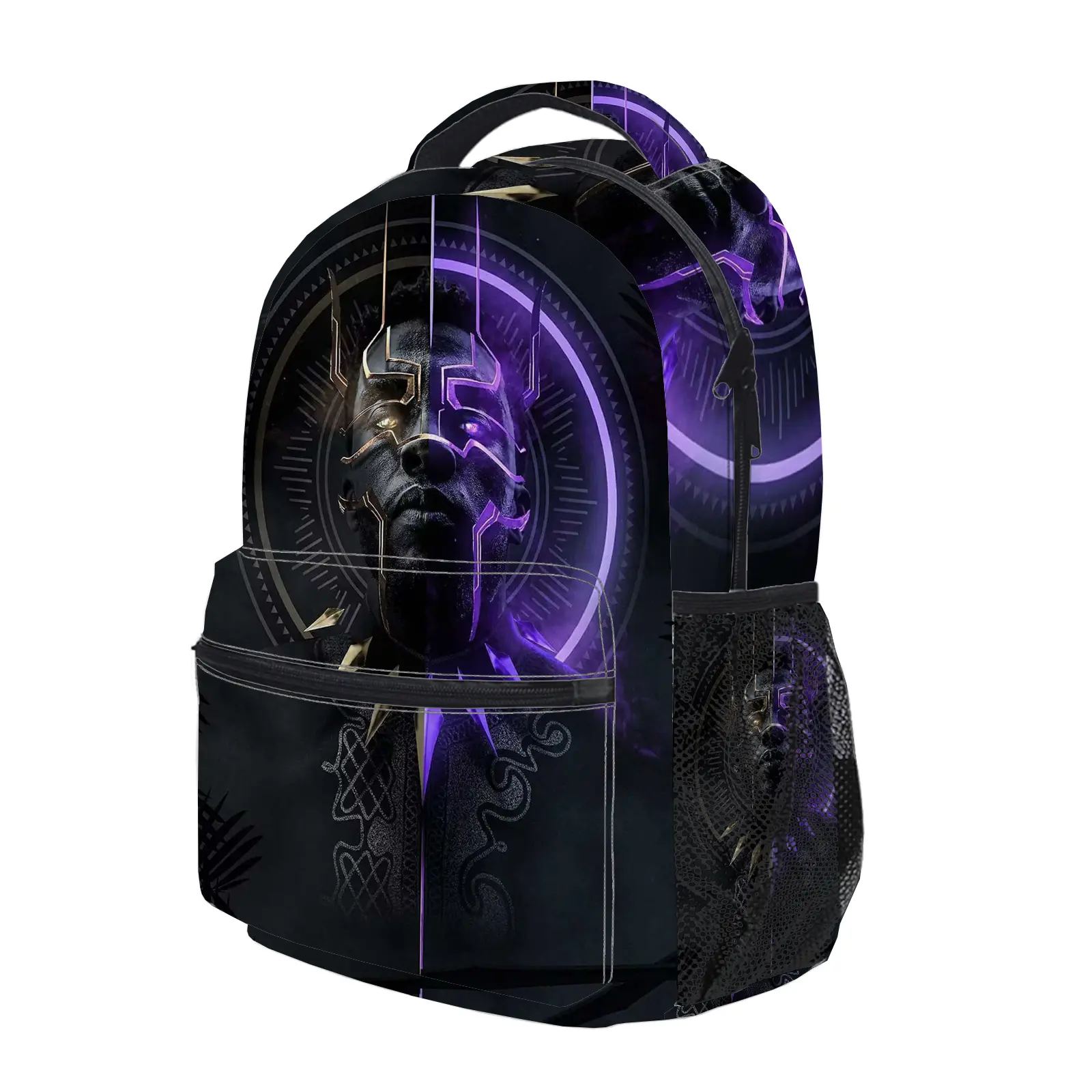 Black Panther Backpack, Cute Y2K Fashion School Bag for Girls and Teens, Durable Cartoon Printed Bookbag with Mesh Side Pockets, Lightweight Travel Daypack for Back to School c-8