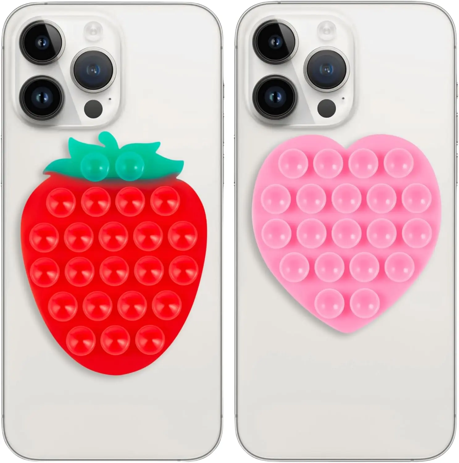 Red Strawberry-Shaped Silicone Mobile Phone Grip Mount - Strong Suction Compact Peel-and-Stick Stick, Fitness Phone Accessory for Selfies & Videos on Mirrors, Compatible with iPhone, Samsung, Content Creation, Durable