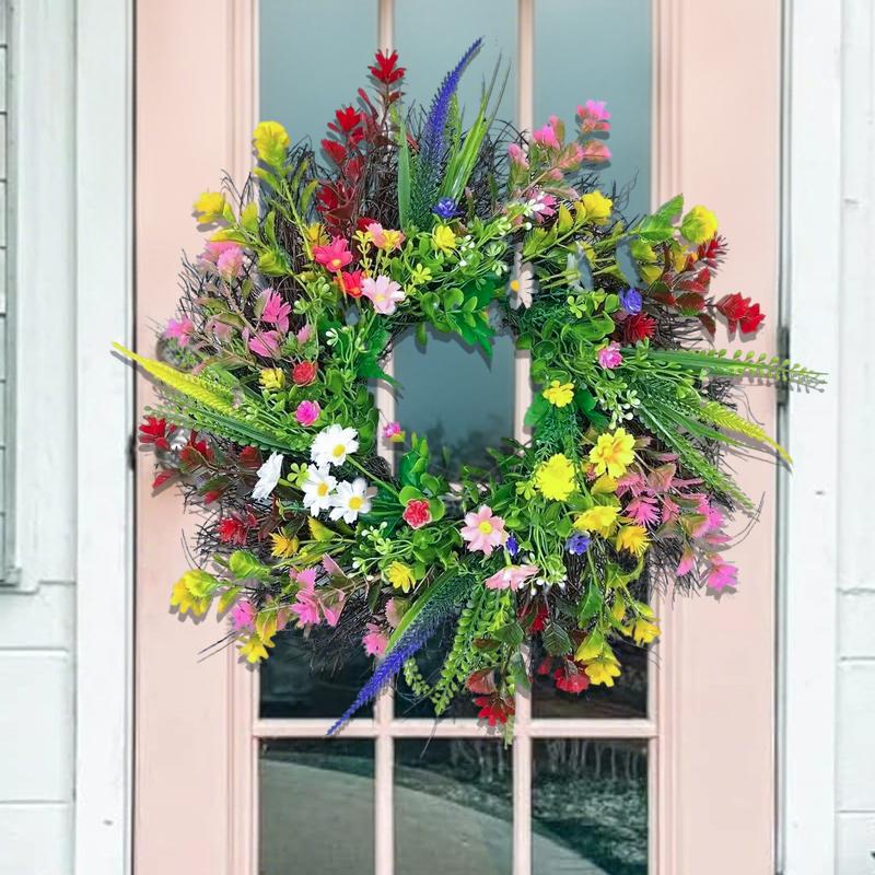 ZMOCEN-24" Wildflower Wreath - Colorful Artificial Flower Door Decor | Rustic Spring Outdoor/Indoor Wall Hanging