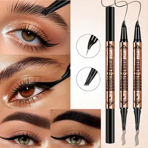 Pensil alis dan eyeliner 2-dalam-1, tahan air dan awet, ujung 4-cabang dan sikat presisi, cocok untuk dipake tiap hari dan makeup