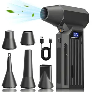Handheld 150w High-Speed Turbine Fan duster, Turbo Jet Blower, 110000rpm Brushless Motor, LED Display, 4 levels Wind Speed, adjustable, Built-in Rechargeable Battery, accessories include 4 Nozzles, 36 languages user manuals, Type-C USB cable