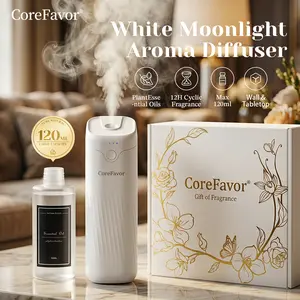 CoreFavor Waterless Essential Oil Diffuser with 120ml Oil, Portable Battery-Operated Cold Air Aroma Scent Machine, 4 Adjustable Intensity Levels, Quiet Diffuser for Bedroom, Office, Bathroom&Car
