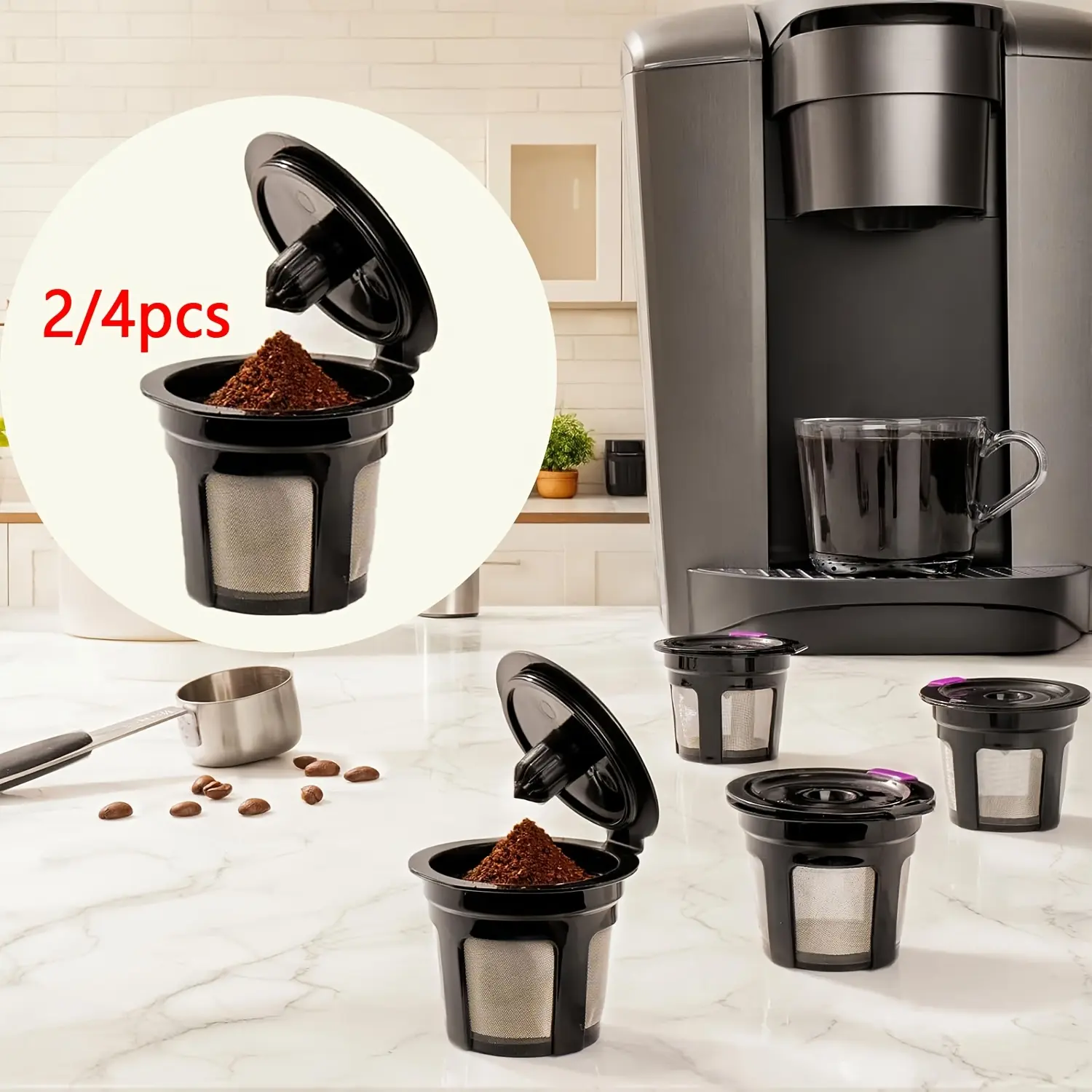 Reusable K-Cups for Keurig K Elite, K Classic, K Compact, K Latte, K Select, All Coffee Makers, Coffee Filter Nets, Reusable Coffee Filters, Portable Kitchen Gadgets