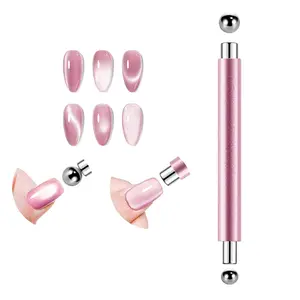 Cat Eye Magnetic for Nails: Pink/Silver/Gold/Green Double-Head Nail Magnet Sturdy Cat Eye Magnet for Nails with Round Magnetic Bead Multifunctional Magnet for Cat Eye Gel Polish Home DIY