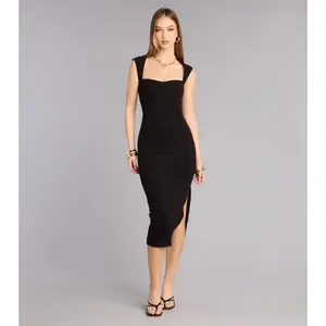 Soft Curve Alert Rib Knit Midi Dress