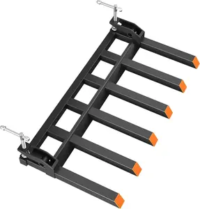 Clamp-On Debris Forks for 60" Tractor Buckets – Heavy Duty 4000 lbs Capacity – 6-Tine Pallet Fork Attachment with Adjustable Stabilizer Bar – For Skid Steer Loaders