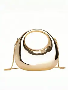 Style High-End Metal Shiny Bread Bag, Influencer Same Egg Shape Handbag, Unique Design Mirror Crossbody Evening Bag, Crossbody Chain Bag, Chic Crossbody Bag