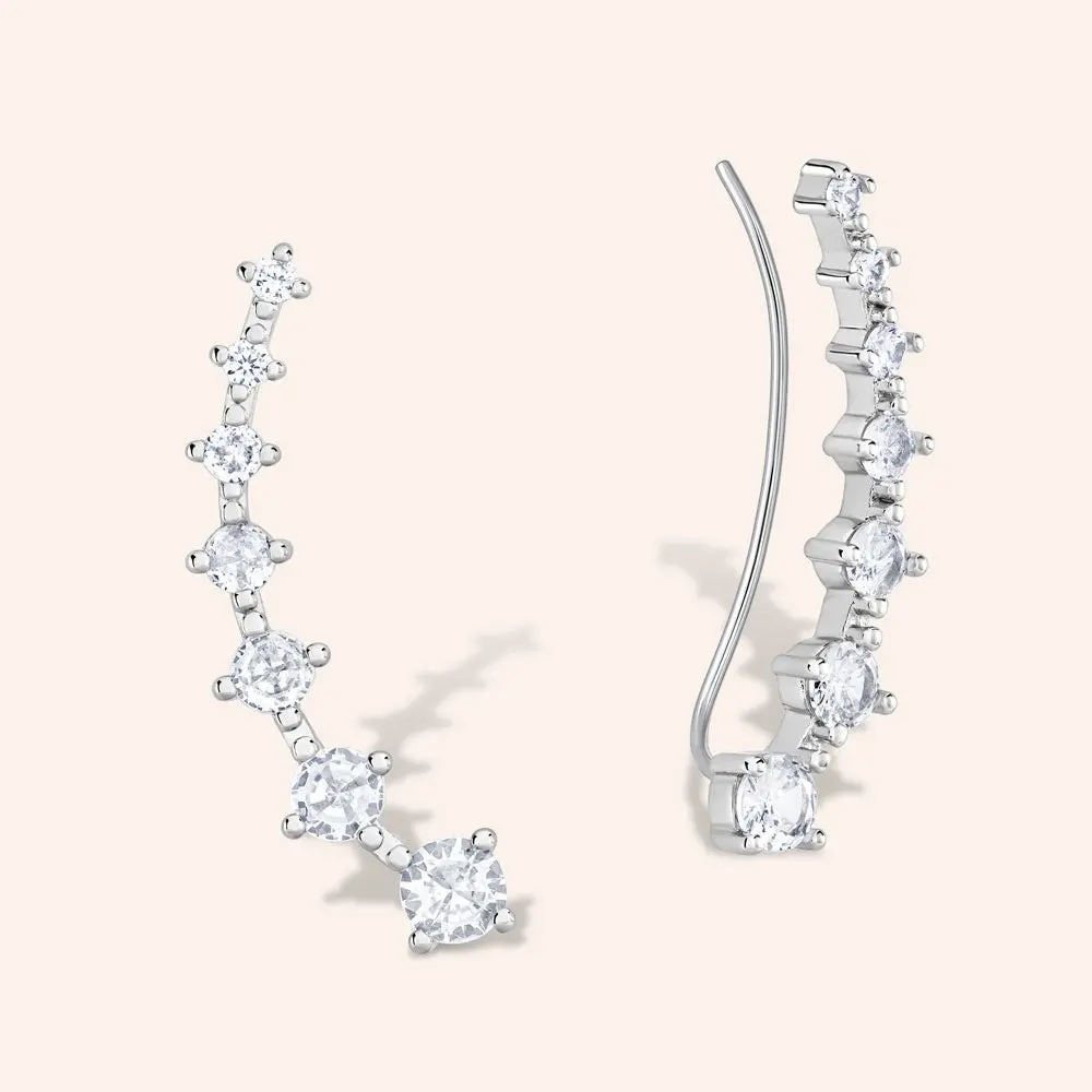 2PCS Rhinestone Ear Crawler Earrings, Sparkling Crystal Flower Ear Climbers for Everyday Wear, Parties, Weddings, Date Nights and Special Occasions