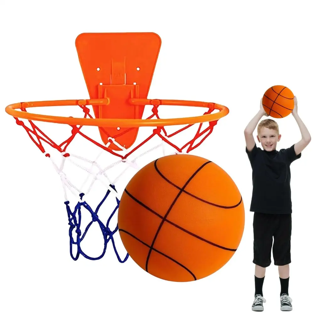 Quiet Indoor Basketball Set, Noise-Free Rebound Ball & Hoop, Low Noise Indoor Training Ball for Quiet Home Play, Includes No-Drill Wall Mount Hoop for Kids & Adults, Toddler Basketball Hoop Indoor, Noiseless Rebound Ball