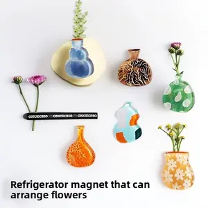 Set of 6 Artistic acrylic vase fridge magnet, a fridge magnet that can be used to arrange flowers, very exquisite, suitable for home decoration, office decoration, kitchen decoration, and as a gift
