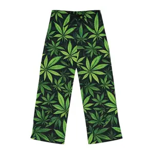Weed Leaf Pajama Pants Women Men, Cannabis Print Lounge Pants, Soft Comfy Wide Leg Sleep Bottoms, Casual 420 Stoner PJ Pants All Season