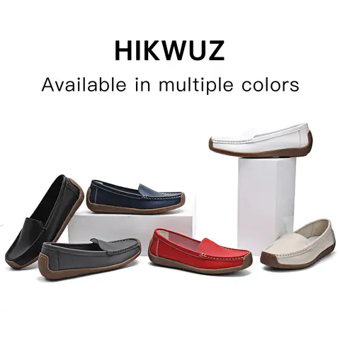 Women's Genuine Leather Chic Style Closed Toe Basic Casual Loafers - Formal-Casual Flats, Retro Slip-Ons, Japanese Minimalist Round Toe, Lightweight Breathable Soft Below-Ankle Sole, Sequins Accent, Waterproof Shoes (Beige, Black, White, Red, Gray, Blue)