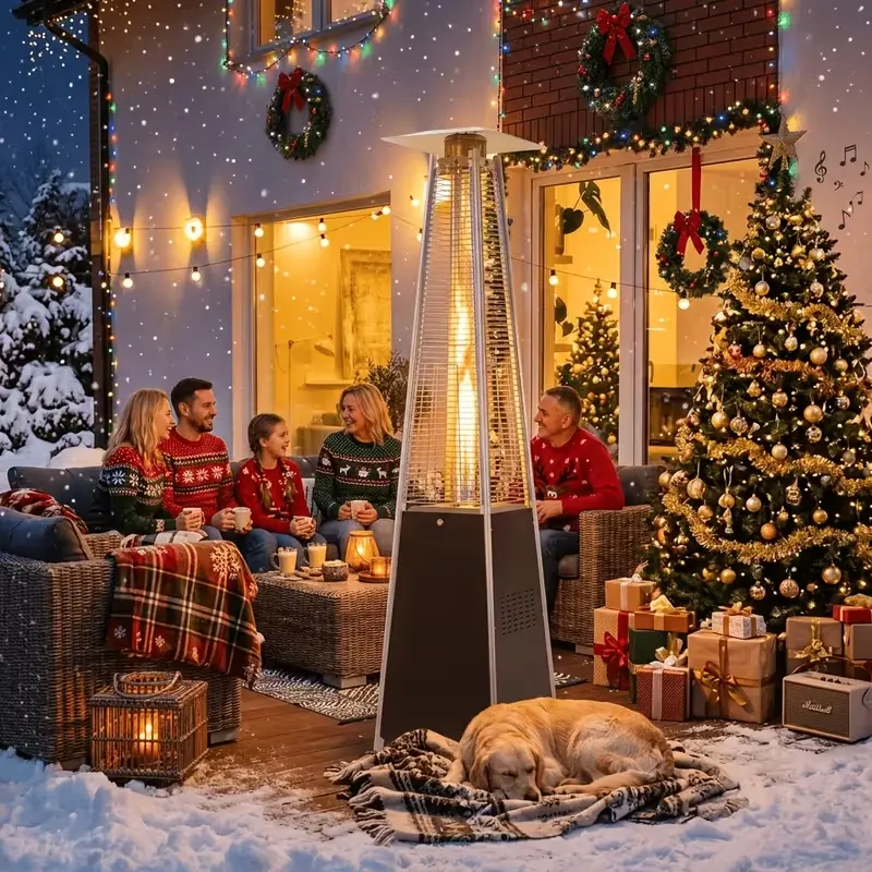 Jolydale 87 in Pyramid Glass Tube Propane Patio Heater, 48000 BTU Visible Flame, Auto Shut-Off Safety System, Freestanding for Backyard Winter Gatherings,home decor