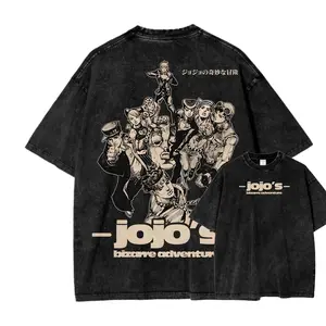 Men's Jojo's Bizarre Adventure Short-Sleeve Round Neck Fitted Washed T-Shirt, Unisex Fit, Everyday Casual Top
