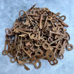 19th Century Cast Iron Assorted Keys, Multi-Size Rust Finish, Lot of 100 (Antique Vintage Style Hardware Keys)