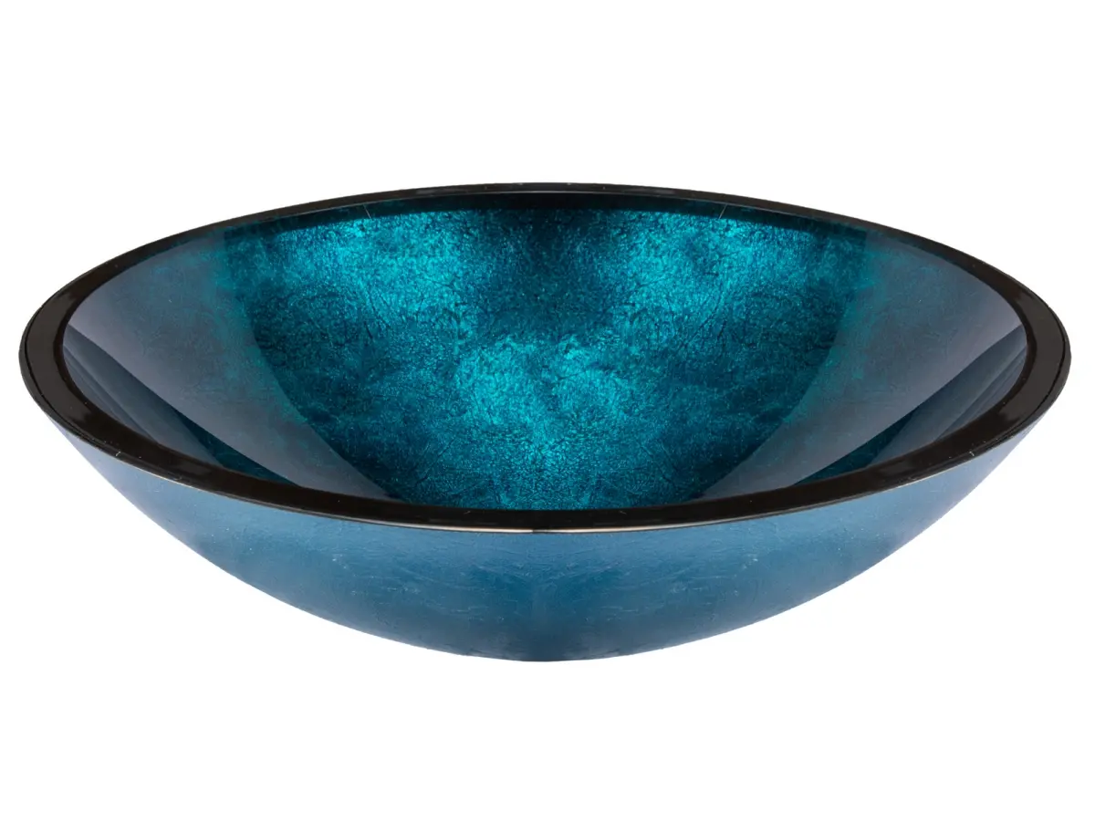 Eden Bath EB-GS84 Durable Vessel Sink, 20 lbs Handcrafted by Skilled Artisans Tempered Glass Oval Above-Counter Bathroom Sink, Turquoise Blue Foil, Waterproof, Fully Assembled, 18.75x15.375x5 in