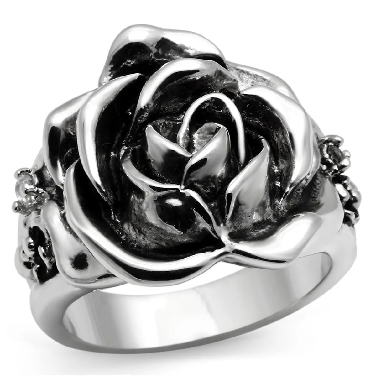 Alamode 3W210-8 Women Rhodium Brass Ring with AAA Grade CZ in Clear - Size 8