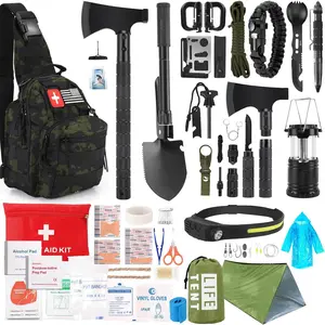 268Pcs Survival Kit Emergency Gear & First Aid Supplies, Portable Camping Axe Headlamp Crossbody Bag, Outdoor Adventure Essentials for Hiking Hunting, Men Dad Gift